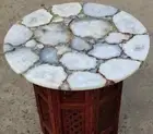 "Round Agate Stone Coffee Table Top - Elegant Center & Corner Table"