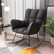 Rocking Chair Indoor, Rocking Chair for Nursery with High Backrest, Comfy Upholstered Rocker Armchair, Comfy Side Chair for Bedroom Office Living Room, Nursing Chair for Mom Dark Gray Linen