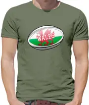 Welsh Flag Rugby Ball - Mens T-Shirt - Wales Dragons League Union Fan
