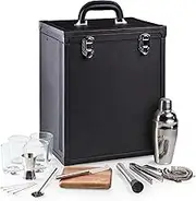 Picnic Time Legacy - a Brand, Hamilton Bartender Kit, Cocktail Set, Portable Bar Case with Cocktail Shaker Set, (Black)