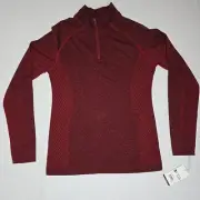 Figs Women's Salta Seamless Quarter Zip Pullover in Red Large Henry Performance
