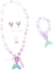 TOYANDONA 1 Set Mermaid Tail Pearl Necklace Wrist Chain Ring Earrings Boys and Girls Jewelry Set for Party