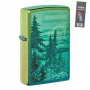 Zippo 49461 Mountain Design High Polish Teal Pocket Lighter + FLINT PACK