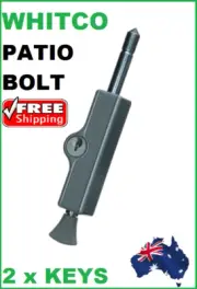 WHITCO PATIO BOLT W2206311C4 CYL4 KEY SLIDING DOOR LOCKABLE KEYED ALIKE SILVER