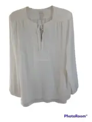 Chicos XL Size 3 Georgette Layered Tie-Front Long Sleeve Popover Blouse Peasant