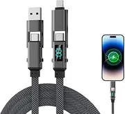 4 in 1 Charging Cable 100W 1M, Multi Charging Cable, Nylon Braided USB C Fast Charging Cable with LED Display, USB C Charger Cable for iPhone 15/14/13/Sam Sung/MacBook/Airpods/Android Phone