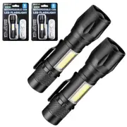 2 Rechargeable Mini Tactical Cob Led Flashlight 3 Light Mode Adjustable Focus (4