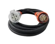 32 Amp 1m Extension Lead, 3 Phase, 5 pin, 415V 32A 1mt Cable 4.0mm² Rubber 3ph