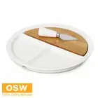 3pc White Gift Kitchen Dining Round BAMBOO Ceramic Cheese Board Set + Knife