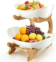 Tier Ceramic Fruit Bowl, 2 Tier/3 Fruit Ceramic Basket with Stand for Kitchen Counter Large Capacity Fruit Ceramic Basket Decorative Fruit Tray Holder Multifunctional Fruit Serving Bowl Set (white2)