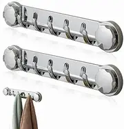 2 PCS Multifunctional Bathroom Wall Hooks, 2024 Upgrade Powerful Vacuum Suction Cup Hooks for Shower, Drill-Free Towel Rack Wall Mounted Removable Heavy Duty Robe Coat Bath Towel Hooks Hanger Rail Bar