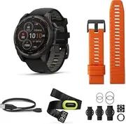 Garmin Fenix 8 Performance Bundle - Fenix 8, 47mm, Solar, Sapphire, Carbon Gray Titanium, QuickFit® 22 Ember Orange Silicone, QuickFit® Quarter-Turn Bike Mount, HRM-Pro™ & USB-A Cable (0.5 m)