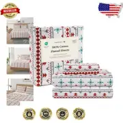 Gifts of Comfort: 100% Cotton King Flannel Sheet Set in Festive Snowflake Red
