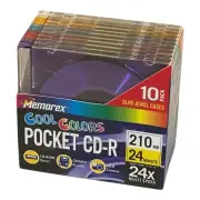 Memorex Pocket CD-R Cool Colors 10 Pack 210MB 24 Min Slim Jewel Cases NEW