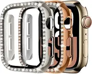 [2 Park] for Apple Watch Screen Protector 46mm 42mm 45mm 41mm 44mm 40mm,Crystal Diamond Bling Hard Case Protective Cover Frame with Tempered Glass for Apple Watch Case 10 9 8 7 6 5 4 SE