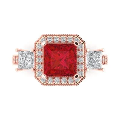 3.1Ct Princess Cut Simulated Ruby Solid 14K/18K Gold Engagement Ring