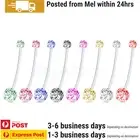 8PCS Belly Bar Ring Clear Pregnancy Navel Button Piercing Crystal Bioflex Long