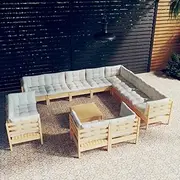 13 Piece Garden Lounge Set with Cream Cushions Solid Pinewood Outdoor Furniture