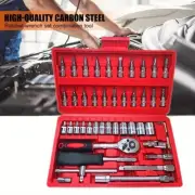 46pcs Car Repair Tool 1/4-Inch Socket Set Ratchet Wrench Combo Tools Kit Auto