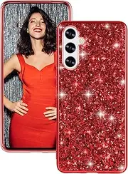 Silicone Case for Samsung Galaxy A35 5G Case Glitter Sparkle Bling, Hybrid Matte Back Case High Impact Heavy Duty Shockproof Protective Cover for Samsung A35 Cute Case for Women 6.6" (Red)