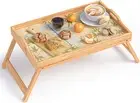 Bamboo Bed Tray Table, Breakfast Tray W/Removable Bamboo Mat & Folding Legs &...