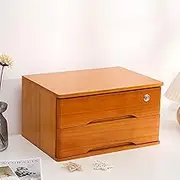 HSTBLEOO Wooden Desktop Storage Box with Lockable Drawers, Office Supplies A4/Receipt File Organizer, Flat File Cabinet(Color:C,Size:2 Drawer)