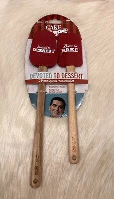 Cake Boss Silicone Spatula/Spoonula Set “Devoted to Dessert” Wood Handle Red NEW
