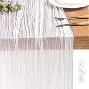 AitnWoy 10Ft Cheesecloth Table Runner 35 x 118 Inches Gauze Table Runner, Boho Rustic Fabric Semi-Sheer Runner for Wedding Baby Bridal Shower Holiday Party Table Decor (1, White)