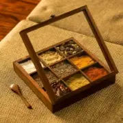 Multi-Utility Storage Containers and Spice Box With Spoon In Sheesham Wood