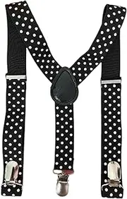 [HISUNBEN] Children's Men's Braces Wide Elastic - Length Adjustable Y-Shape with Strong 3 Clips Braces Belt for Women Baby from 1-8 Years, Dot-White