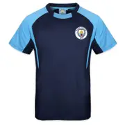 Manchester City FC Manchester City Boys T-Shirt Poly Training Kit Kids OFFICIAL Football Gift Navy Blue Crest 10-11 Years