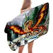 Nature Mountain Waterfall Forest Solaris Dragon Microfiber Beach Towel