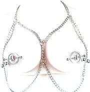RTNPKLA BDSM Adjustable Steel Nipple Clamp Bra Breast Bondage Body Harness with Chain Sexy Underwear Nipple Clitoris Clips Nipple Clamps Flirt BDSM Steel Sex Toys for Women(A)