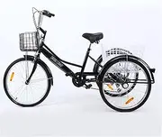 Three Wheel Bike, Adult Tricycle 24inch 7 Speed Three Wheel Trike Bike Cruiser Adult Trikes Low Step-Through for Women Men Shopping Exercise Cycling Pedalling