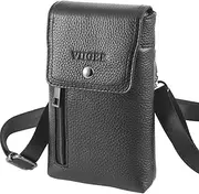 VIIGER Genuine Leather Mobile Phone Case Cellphone Belt Clip Holster Smartphone Belt Loop Pouch Bag Holder Crossbody Purse Small Travel Bag, for iPhone 16 Pro Max 15 Pro Max Galaxy S25 Ultra Black