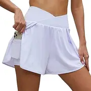 [Arcweg] Women's Running Shorts High Waisted Gym Shorts 2 in 1 Running Shorts for Women Double Layer Sports Shorts Quick Dry with Phone Pocket
