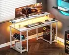 Computer Desk with RGB Light Strip & Built-in Socket,with Large Monitor Stand,