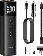 UGREEN Tyre Inflator Portable Air Pump 150PSI/10.3BAR DC 12V Air Compressor with LED Light, Tire Pressure Detection, Inflate for Car, Bike, Motorcycle, Ball, Air Mattress, Pool Toys