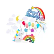 21Pcs/Set Unicorn Cake Topper Kit Cloud Rainbow Happy Birthday Banner Decoration