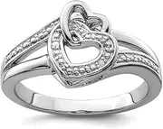 [JewelryWeb] 925 Sterling Silver Polished Prong set Diamond Love Heart Ring Size 7 2mm Wide Statement-Ring for Women