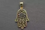 Beautiful 14K Solid Yellow Gold Two Tone Evil Eye Hamsa Luck Pendant.