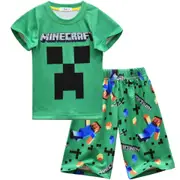 2023 Minecraft new summer big children's pullover short-sleeved T-shirt + pants two-piece suit 553 130cm