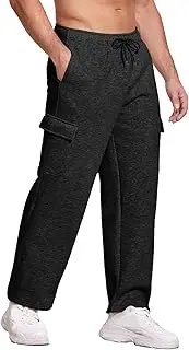 Men's Baggy Cargo Pants Open Bottom Running Outdoor Joggers Sweatpants Straight Leg Drawstring Elastic Waist Trousers