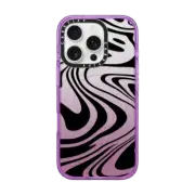 iPhone 16 Pro Impact Case MagSafe Compatible Marble Transparent Trippy Wavy Swirl Black Spiral Warp Twirl Retro 70s Psychedelic Acid Groovy Abstract Pattern