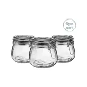 Argon Tableware Glass Storage Jars with Airtight Clip Lid - 500ml Set - Pack of 6