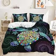 Turtle Duvet Cover Set Double Size Bed Turtle Printed Ocean Beach Theme Bedding Set with Pilowcase Quilt Cover Set Bedroom Decor