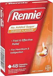 Rennie NAS Orange Flavoured Chewable Tablet for Heartburn and Indigestion Treatment 48 Tablets