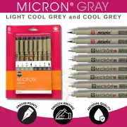 Sakura Pigma Micron Grey Pens - Light Cool Grey & Cool Grey, Set of 8 - GENUINE