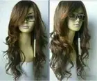 100% Human Hair New Fashion Charm Women's Long Light Brown Natural Wavy Full Wig