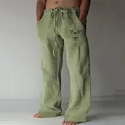 Men's Viking Pants Trousers Mid Waist Casual Outdoor Street Going out Spring Fall Black White Green
